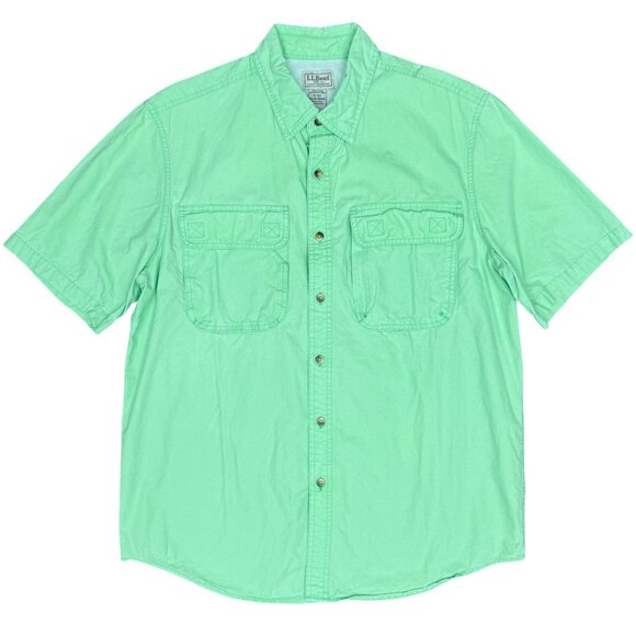 Men's L.L. BEAN Short‎ Sleeve Button Down Shirt #280918 Green | Size M - Picture 1 of 6